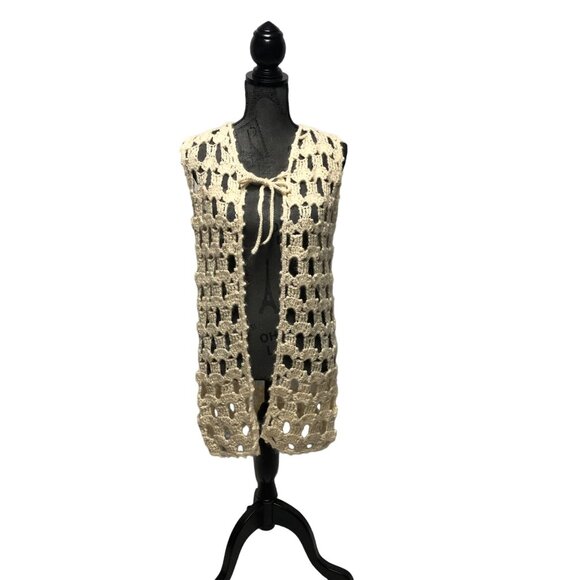 Handmade Cardigan Vest Womens Size Large Crocheted Knitted 90s Vintage Retro - Picture 1 of 5